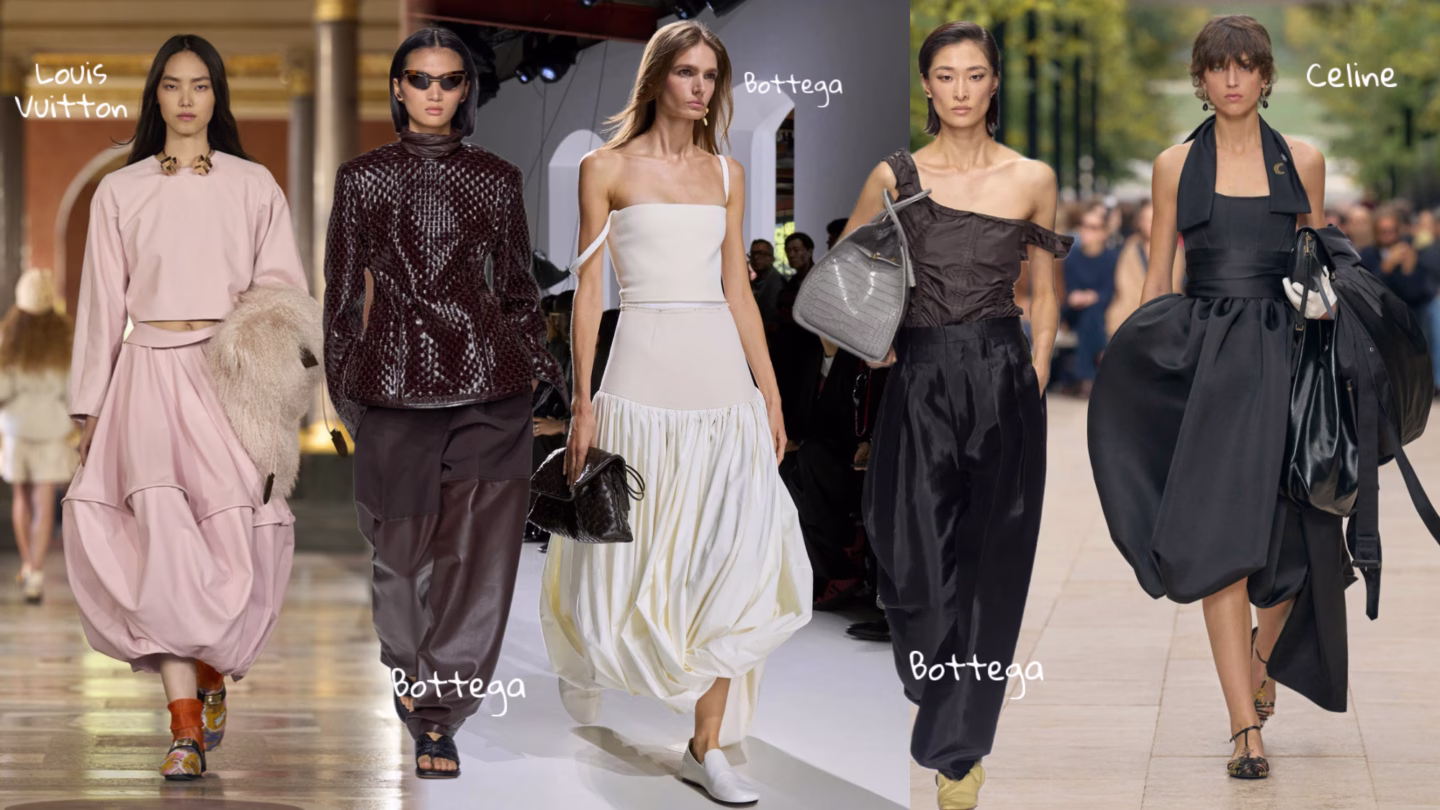 Wearable fashion trend balloon hems from runway designer collections spring summer 2026