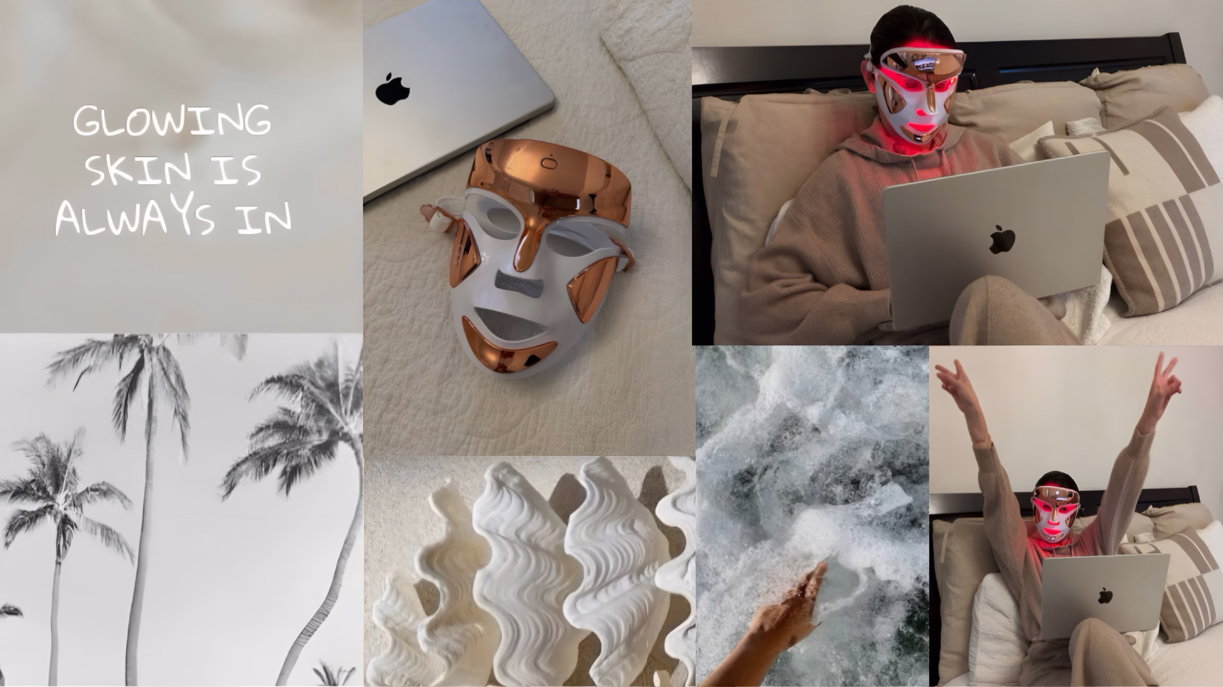 LED face mask collage, fresh aesthetic skin