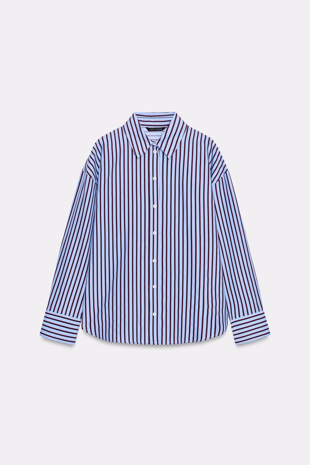 Zara cotton oxford blue striped shirt