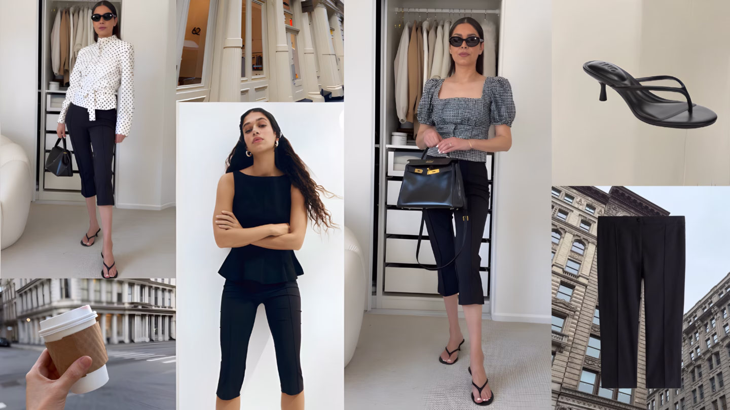 Capri Pants and black thong sandals outfit ideas