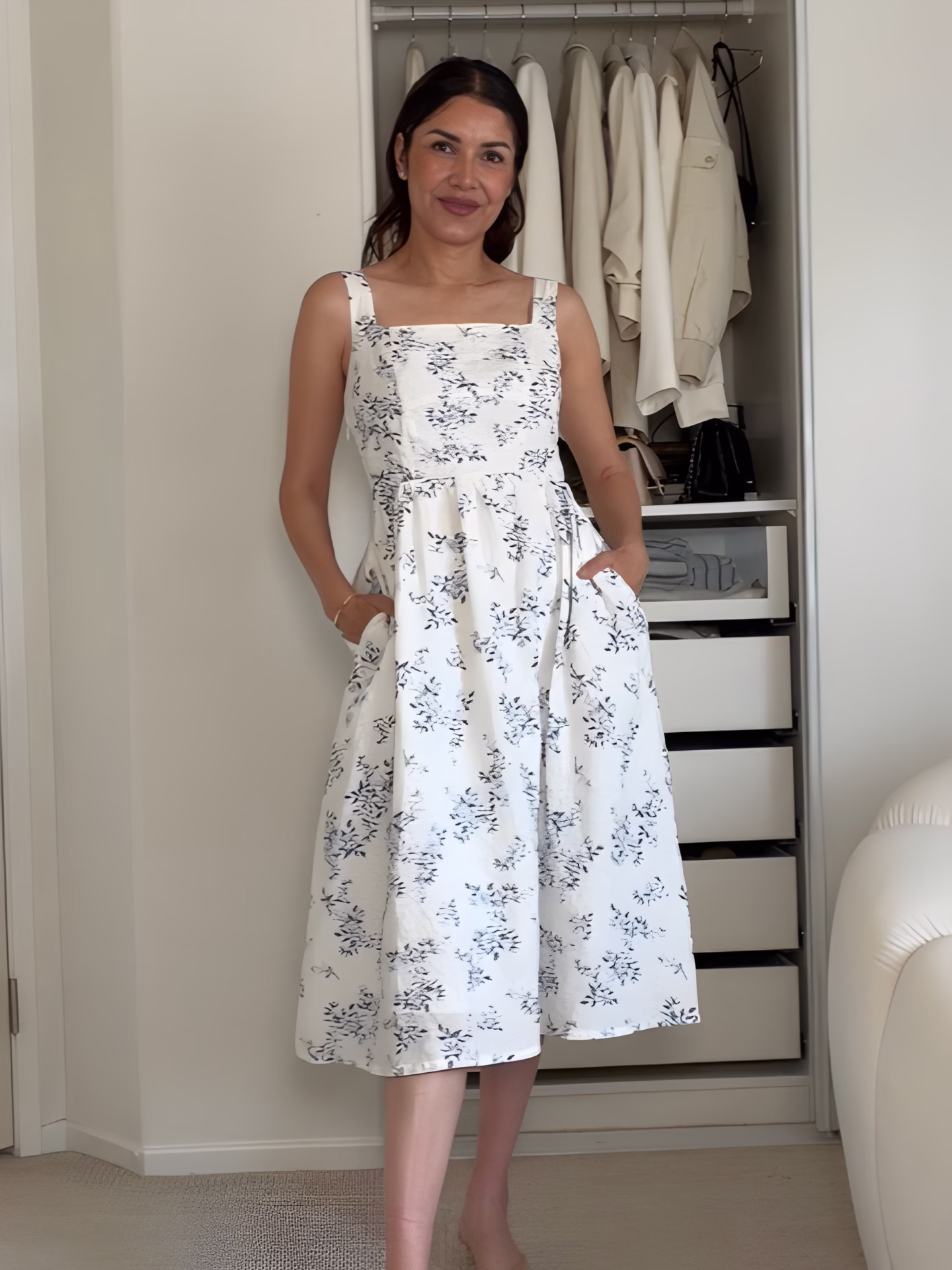 100% European Linen Fit Ivory Porcelain Blue Color Linen Dress