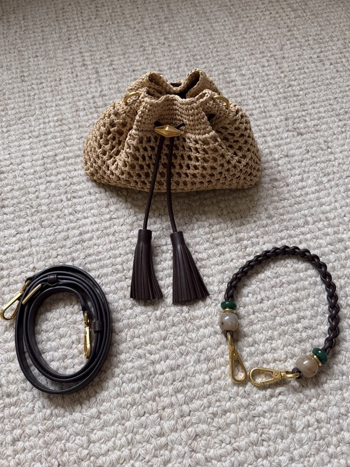 Jimmy Choo cinch small bag with removable beaded handle and shoulder strap